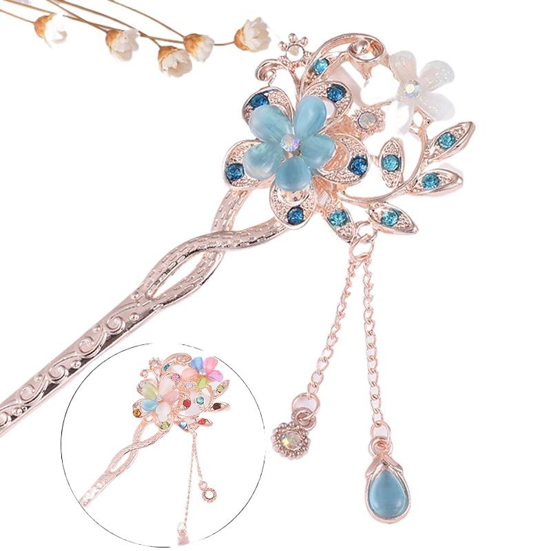 1PC Hair Sticks Rhinestones Crystal Flowers Women Headdress Elegant Hairpins Headwear Hair Jewelry Hair Clip