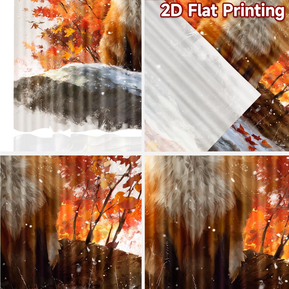 2pcs, 2D FLAT PRINTING Curtains (Without Rod) Autumn Fox(4) Minimalist Holiday Curtains Versatile Polyester Curtains Art Deco