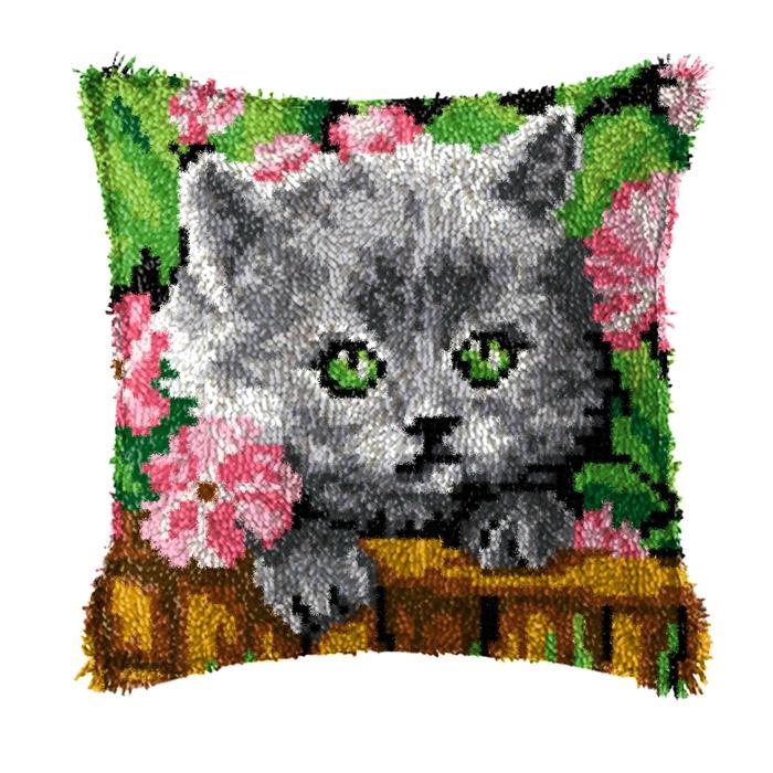 Cute Animal Latch Hook Rug Kits Pillows Smyrna Package Carpet Cat Embroidery Latch Hook Kit Diy Cross Stitch Pillow Knooppakket