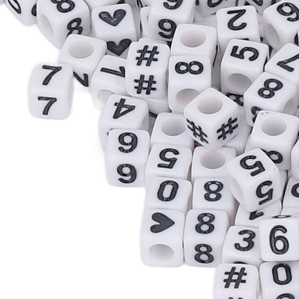300pcs White Acrylic Number Beads Mixed Numbers 0-9 Loose Beads bulk DIY Beads  Key Chains