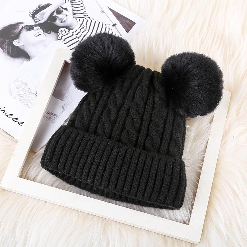 Hat Women's Winter Adult Plus Velvet Double Fur Ball Pullover Woolen Hat Korean Version Cute Cold Hat Personalized Warm Knitted Hat