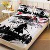 Japanese Samurai Print Fitted Sheet Set 100% Polyester Microfiber Mattress Covers Breathable Bedding Set With 2 Pillowcases