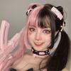 Women Female Synthetic Bangs Cosplay Lolita Double Color Toupee Black&pink Wig Long Straight Hair