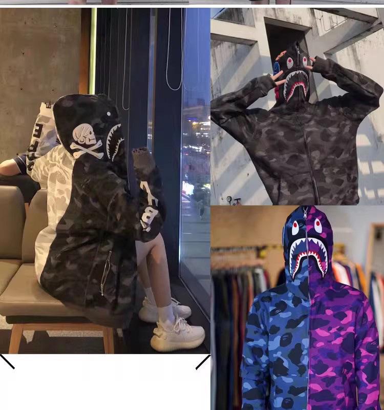 Модный Худи APE - Куртка-бомбер на молнии с камуфляжем "Акула", Версия для родителей и детей