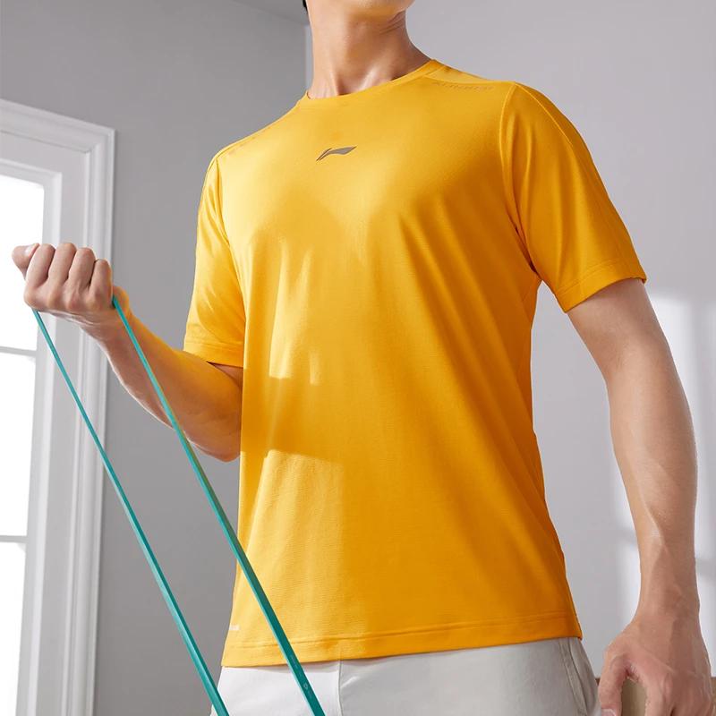 Li-Ning Fitness Series Letter Round Neck Pullover T-Shirt Men Tops Fresh-Fruit-Yellow ATST035-2