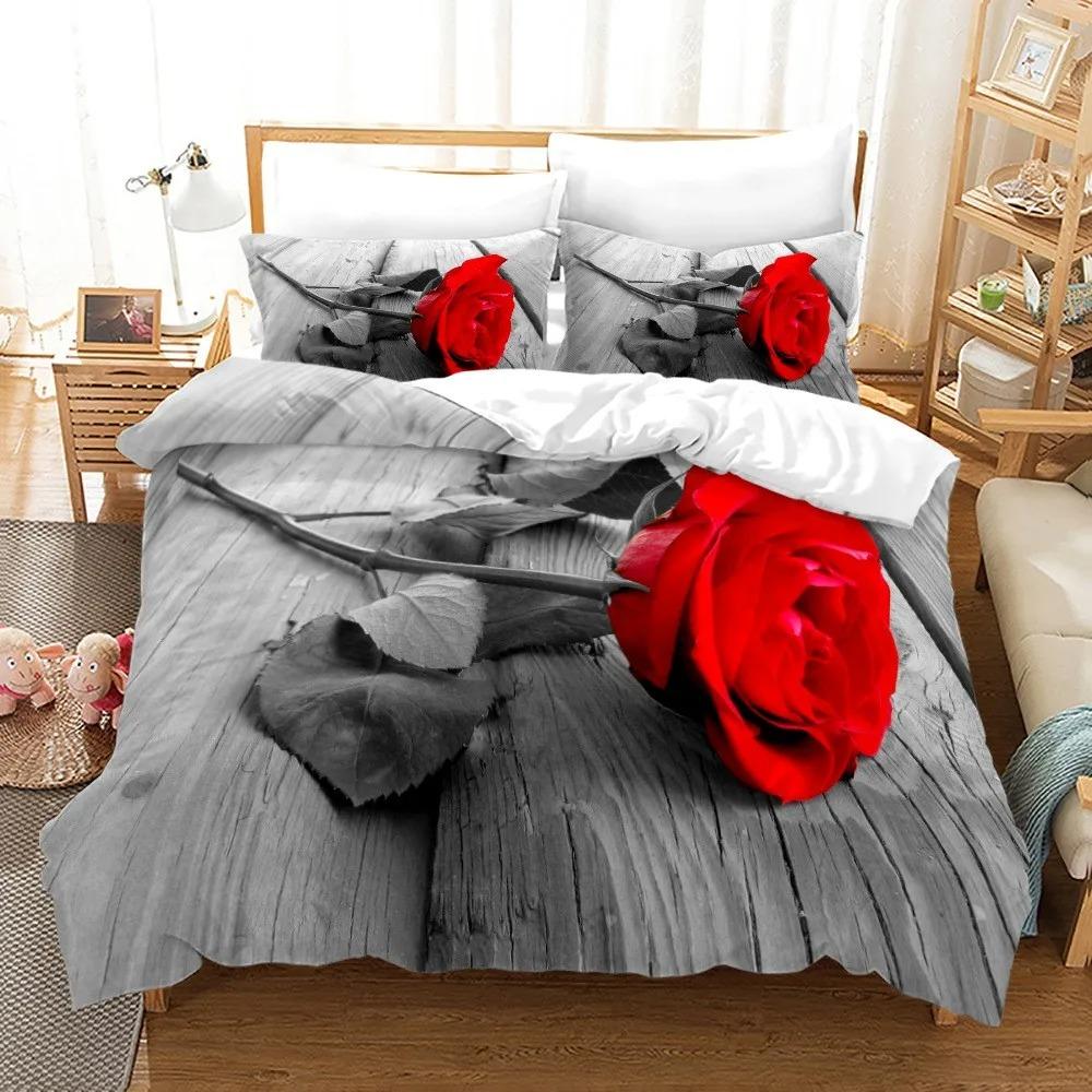 Pink Rose Bedding Set Fashion Romantic Home Textile Single Double Size For Couple Woman Girls Bedroom Decor Flowers Duvet Cover