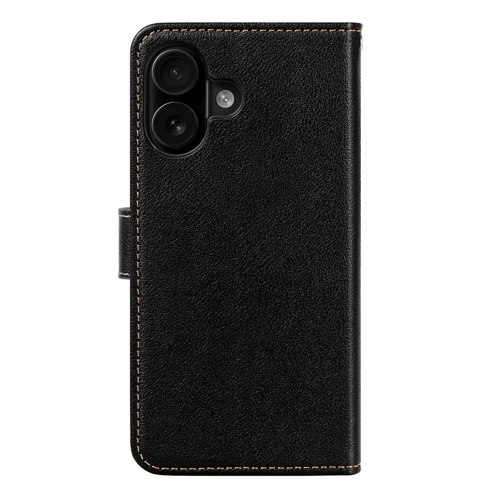 For iPhone 16 Leather Case Litchi Texture Wallet RFID Blocking Phone Cover - Black