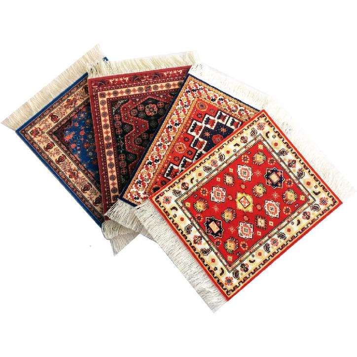 Set of 4 Rug Table Coasters ... Persian Design Fabric Carpet Drink Mats (Mix-4-5-7-8)
