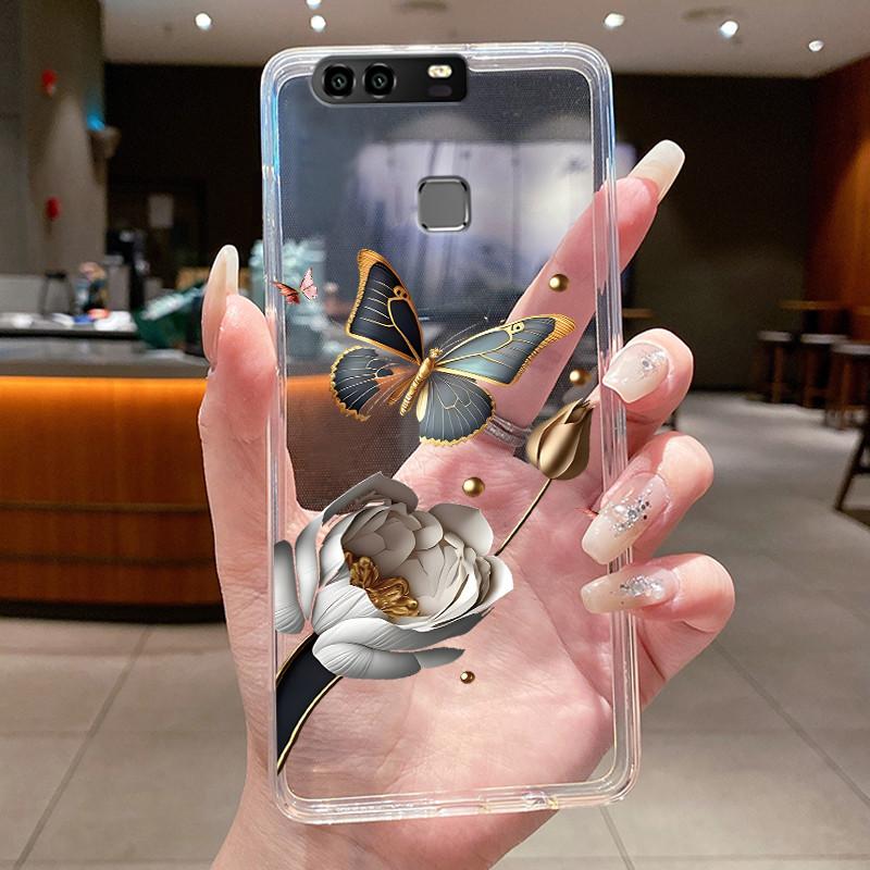 For Huawei P9 EVA-L29 L09 Case Huawei P9 Plus VIE-L29 L09 Cover Clear Luxury Fashion Butterfly Flowers Soft Silicone Phone Case