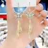 Fashion Women Clear Rhinestone Long Tassel Earrings 925 Silver Needle Temperament Earring Luxury Lady Party Drop Earrings