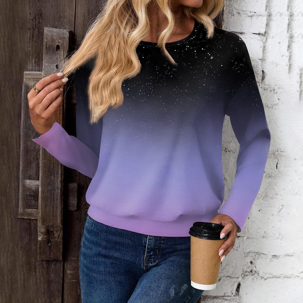 Women's Fashionable Casual Long Sleeved Printed Off Shoulder Round Neck Top