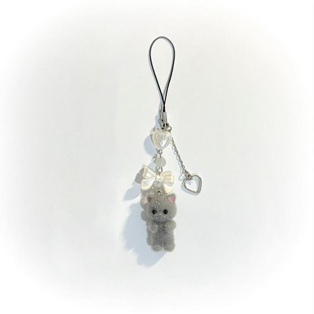 Флокированный Кот Кот Бант Брелок Ремешок для телефона Y2k Бант Брелок Пушистый Котенок Брелок Женщины Девушки