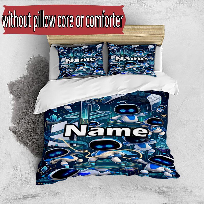 3pcs Duvet Cover Set (1*Duvet Cover + 2*Pillowcase, Without Core), Custom Name Cosmic Bot Crew Pattern Bedding Set, Home Bedroom Decor Gift