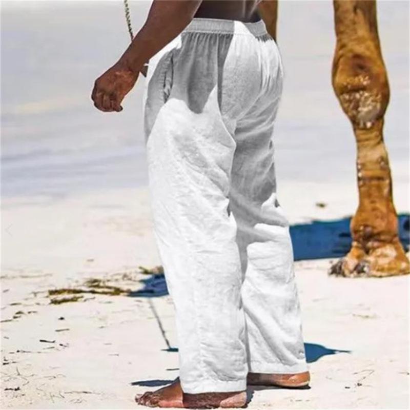 Men's Cotton Linen Solid Colour Drawstring Breathable Outdoor Daily Loose Straight Trousers
