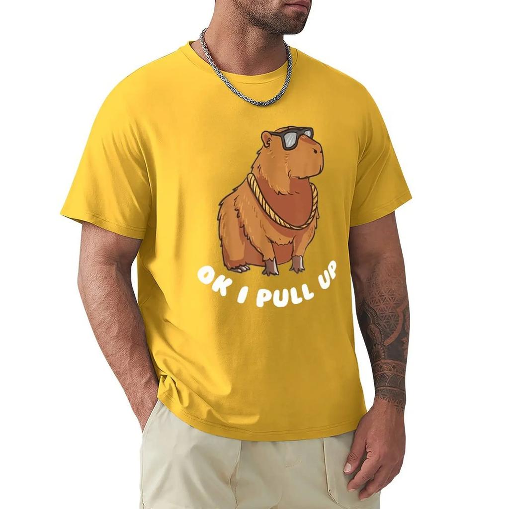 Capybara Glasses Ok I Pull Up Забавные милые футболки с животными Футболки с мультяшной графикой Крутая одежда с коротким рукавом Уличная одежда Футболки