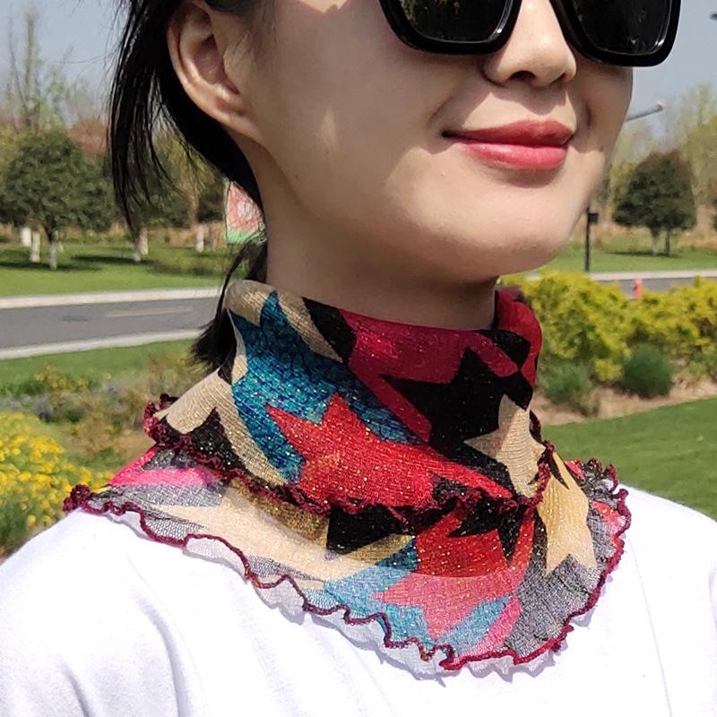 Женский шарф-повязка на голову для защиты лица, тонкий шелковый шарф, поддельный воротник, маска для лица, универсальный шарф для защиты шеи, ветрозащитный зимой