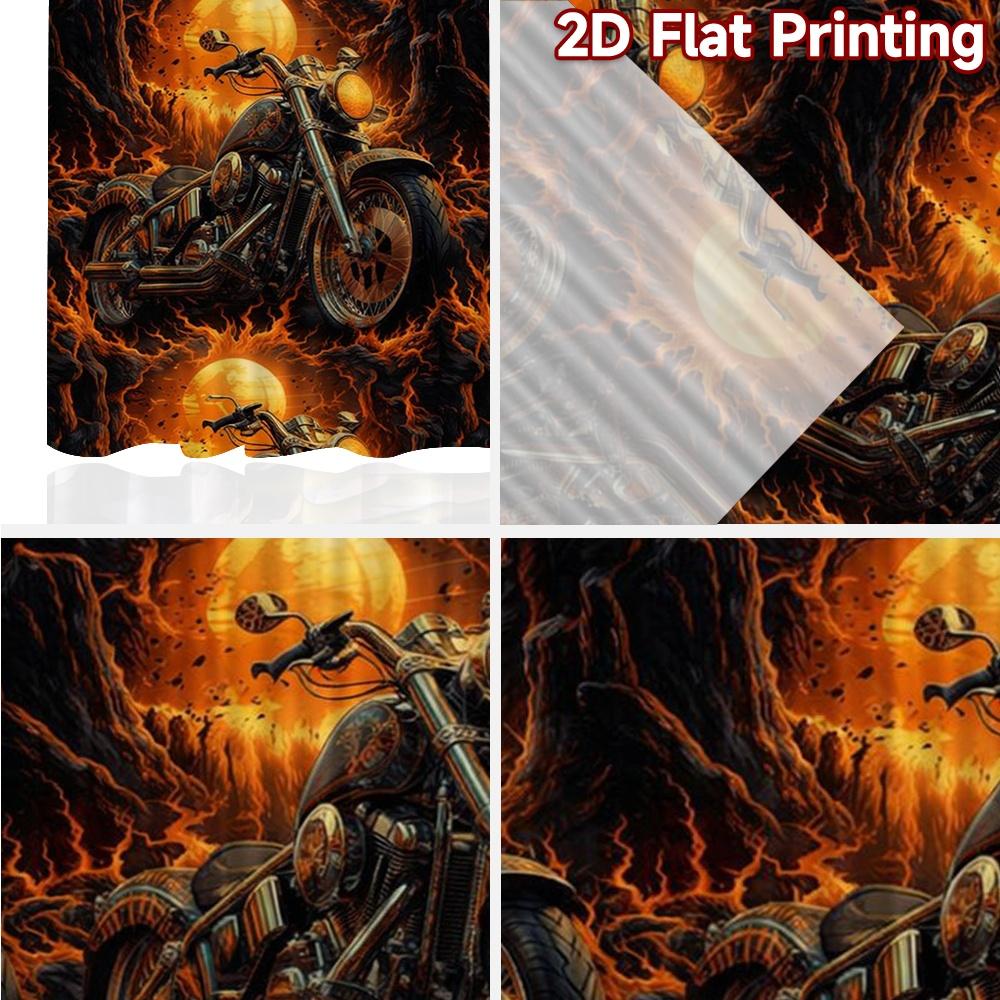 2D FLAT PRINTING 2pcs Curtains (Without Rod) Halloween Fiery Motorcycles Fashionable Chic Curtains Versatile Fabric Curtains