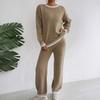 Женский осенне-зимний домашний комплект, повседневный набор из двух предметов, пуловер с цветными блоками, прямые широкие брюки