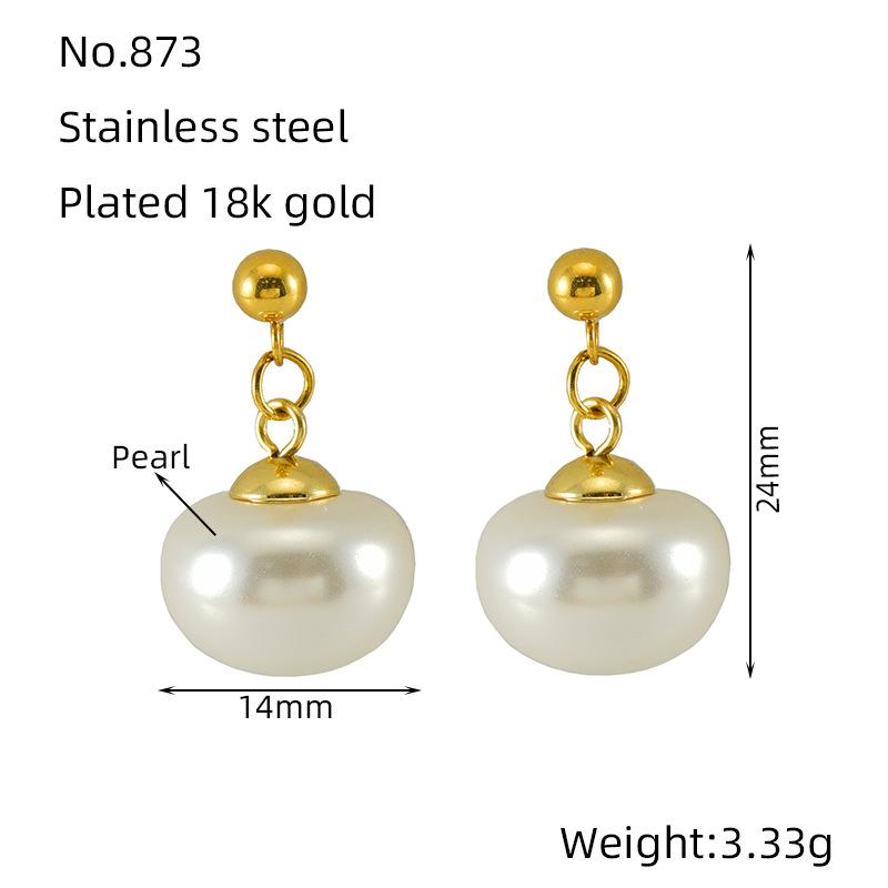 New Fashion Stainless Steel French Pearl Earrings Autumn and Winter Versatile Temperament Titanium Steel Earrings Women