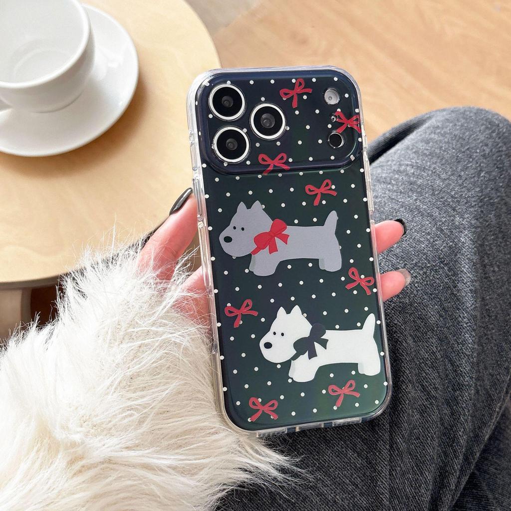 Черный Чехол для Телефона с Мультяшным Щенком в Горошек для iPhone 17 Pro Max/16 IMD 14/15 Серии, Точные Вырезы