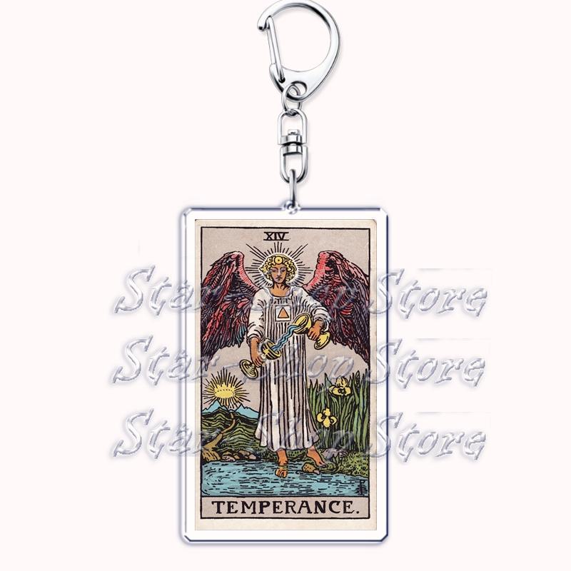 Popular Culture Halloween Tarot Card Keychains for Accessories Moon Luna Death Keyring Jewelry Fans Lovers Friends Reader Gifts