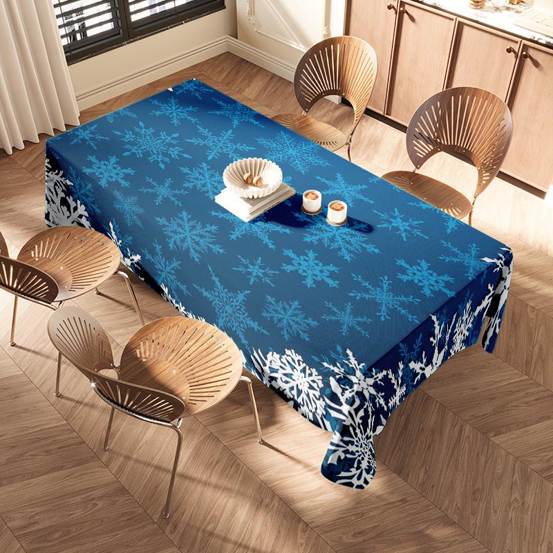Festive Blue Tablecloth With White Snowflake Design For Dining Room Decorations Reusable Linen Christmas Party Decoration Cover