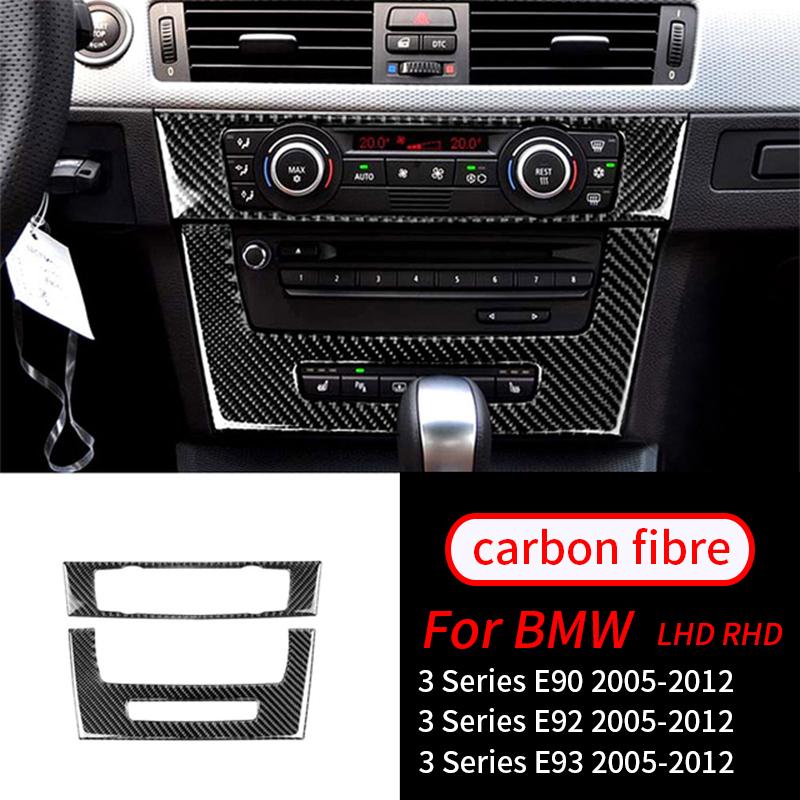 Для BMW E90 E92 E93 3 серии 2005-2012 2 шт. аксессуары для интерьера из настоящего углеродного волокна, центральная консоль автомобиля, CD, крышка панели переменного тока