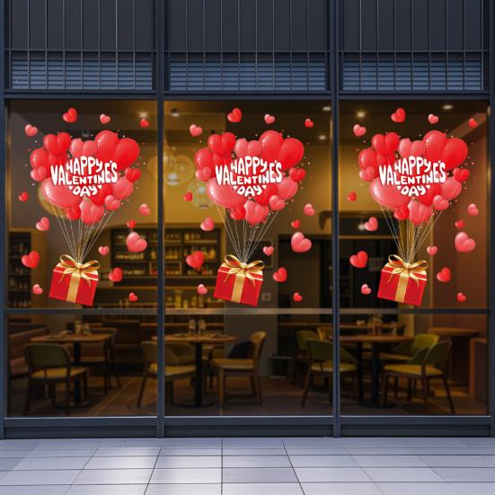 Valentine's Day Window Clings Decoration Red Pink Heart Stickers Reusable Static Decals for Home