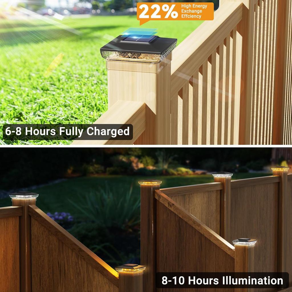 4x4 Outdoor Solar Post Cap Light, 2 Color Modes, 16 LEDs, Fits 4x4 3.5x3.5 Wood/Vinyl, Waterproof Solar Deck Lighting Outdoor