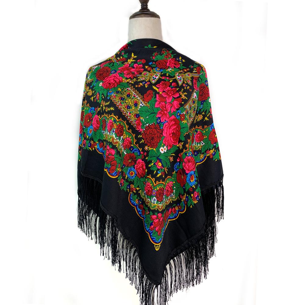 Vintage Russian Square Tassel Shawl Scarf