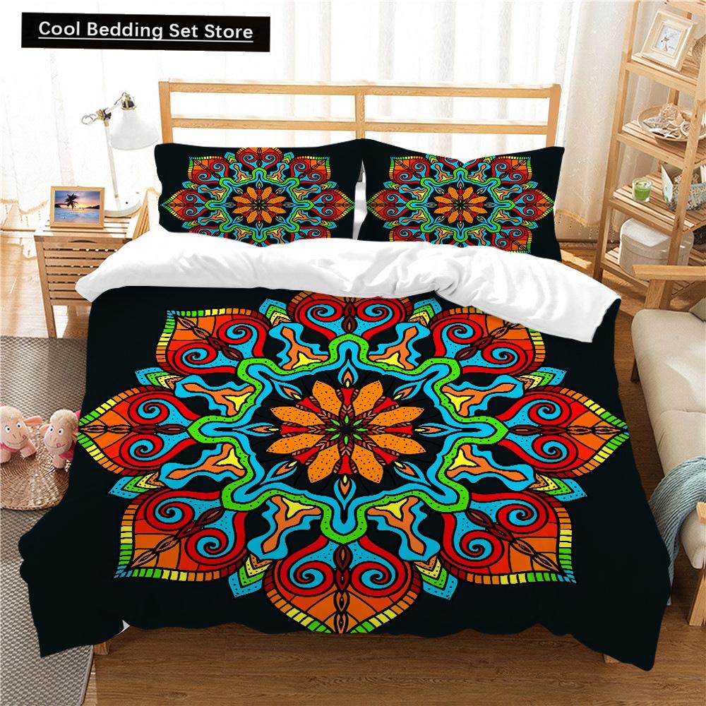 Богемная Постельное Белье с Лотосом Король Королева Пододеяльник Boho Мандала Комплект Постельного Белья Для Детей Подростков Взрослых Экзотические Цветы 2/3 шт Полиэстер Пододеяльник