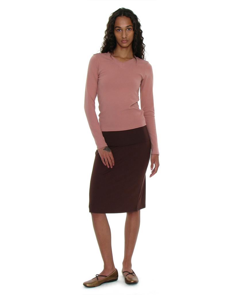 PARTIMENTO WOMEN Pwc V-Neck Baby Long Sleeve Tee_Brick