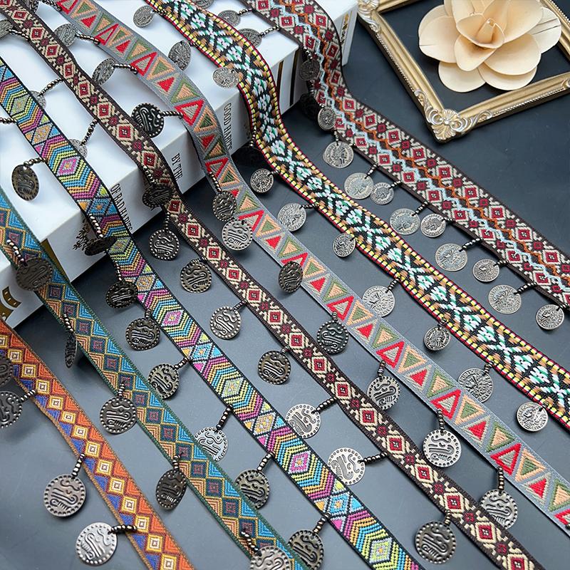 Тканая жаккардовая лента кружево кисточки бахрома геометрический рисунок для бретелей одежды аксессуар тканевые принадлежности DIY шитье 1 ярд