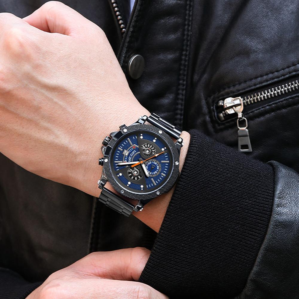 Megir Деловые кварцевые наручные часы с хронографом для мужчин с ремешком из нержавеющей стали и запасным силиконовым ремешком со светящимися стрелками с автоматической датой