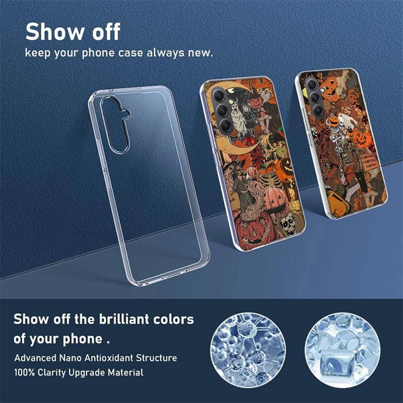 Halloween Fall Art Witch Cat Phone Case for Samsung A17 A37 A57 A07 A16 A26 A36 A56 A06 A02S A12 A22 A32 A52S A04S A14 A24 A34 A
