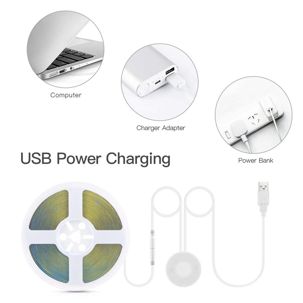 5 В USB Ручное сканирование COB Светодиодная лента 320 светодиодов/м с проницаемой деревянной панелью 25 мм Смарт-сенсорный переключатель с регулируемой яркостью Лента Декор