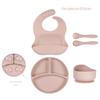 Детский набор столовых приборов из силикона: Тарелка, миска, вилка, ложка, нагрудник из ударопрочного материала (5 шт)