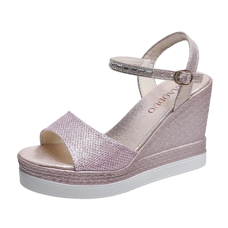 Роскошные женские босоножки на танкетке, летние босоножки на платформе с открытым носком, толстая подошва, туфли на высоком каблуке для женщин