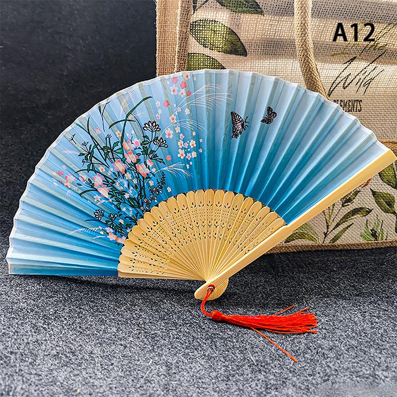 Винтажный стиль, шелковый складной веер, китайский японский узор, художественный ремесленный подарок, украшения для дома, танцевальный ручной веер