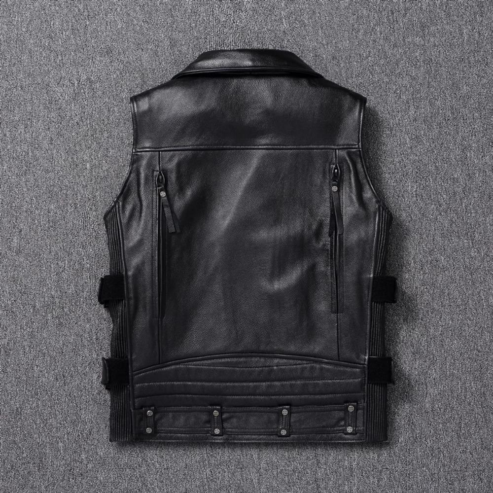 Chinese Size Biker Vest Top Layer Cowhide Leather Vest Men's Slim Short Motorcycle Clothing Riding Jacket Sleeveless Genuine Cow Club Vest