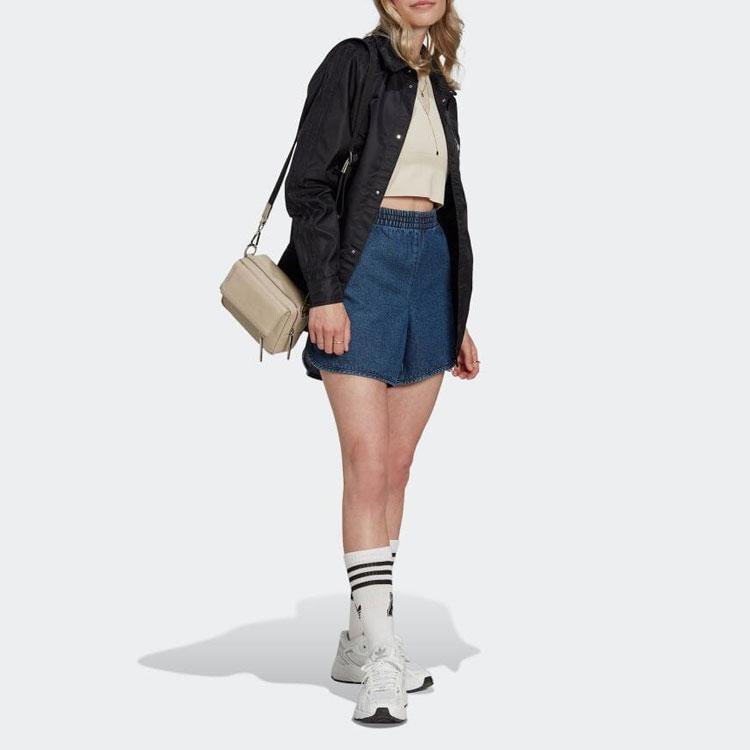 Adidas Прямые джинсы с высокой талией и однотонной нашивкой-логотипом Женские брюки синего цвета HL9071