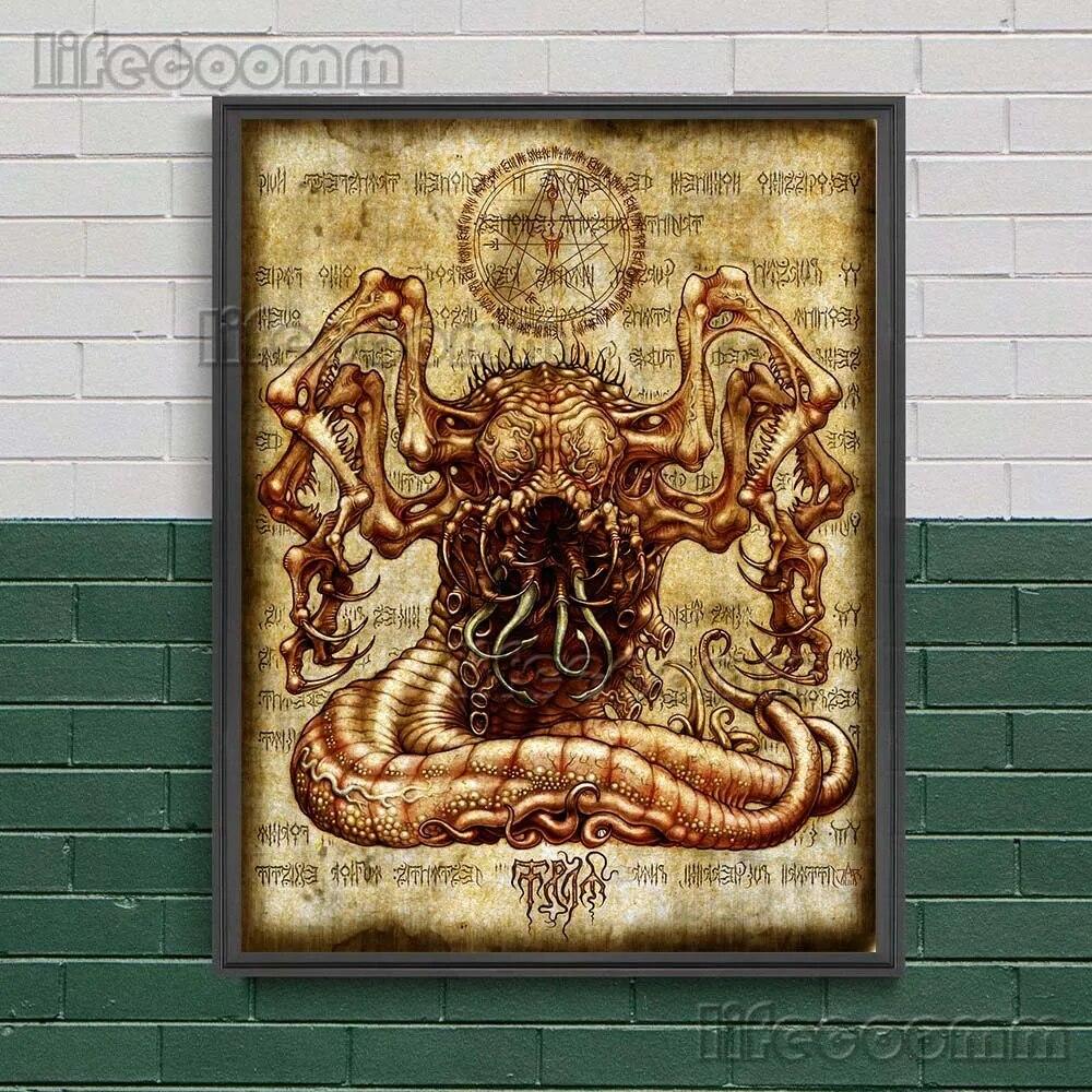 Темное заклинание книги мертвых, винтажная настенная живопись на холсте, темные странные существа, художественный постер и принт, украшение для дома без рамки