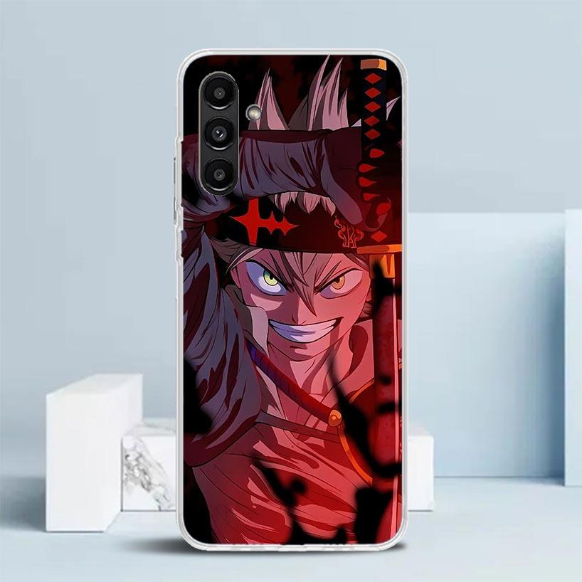 Черный Чехол для Телефона с Аниме Клевером для Samsung Galaxy A17 A37 A57 A16 A15 A14 A13 A56 A55 A54 A53 A36 A35 A34 A33 A26 A25 A24 A23