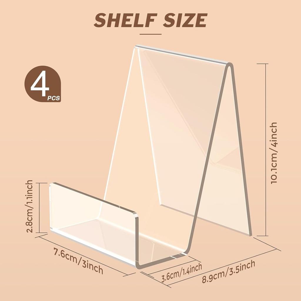 4pcs Transparent Display Stand Book For Shelf Desktop Bookshelf Acrylic Clear Storage Office Book Stand For Display