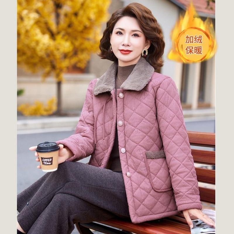 Fleece Mother Winter Thickened Cotton-padded Coat New Coat Middle-aged Autumn and Winter Short Warm Cotton-padded Jacket Women