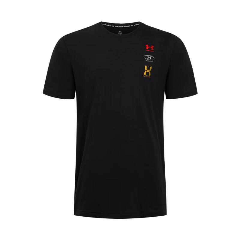 Under Armour Evol Свободная посадка Дышащая футболка Мужские топы Черный Белый Campus-Gold 1390165-001