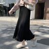 Korean Fashion Autumn Winter Women Warm Midi Knitting Skirt High Waist Black Gray Apricot Khaki Brown Knitted Ruffles Skirts