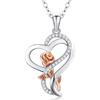 Huitan Fashion Rose Gold Color Rose Flower Pendant Necklace for Women Aesthetic Heart Love Necklace Anniversary Gift New Jewelry