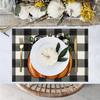 Thanksgiving Pumpkin Meal Mat 4-piece Set Hand Drawn Watercolor Checkered Bow Design Table Mat Dining Decoration
