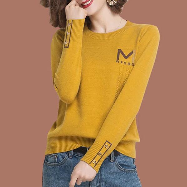 WTEMPO Женские вязаные пуловеры на весну и осень, универсальные однотонные свитера с длинными рукавами, топы с круглым вырезом, джемперы, трикотаж